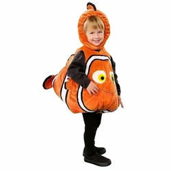 Costume da gioco di ruolo di pesce pagliaccio per bambini Costume da spettacolo di vacanze di avventura per bambini carino vestito da festa di Halloween con cappuccio