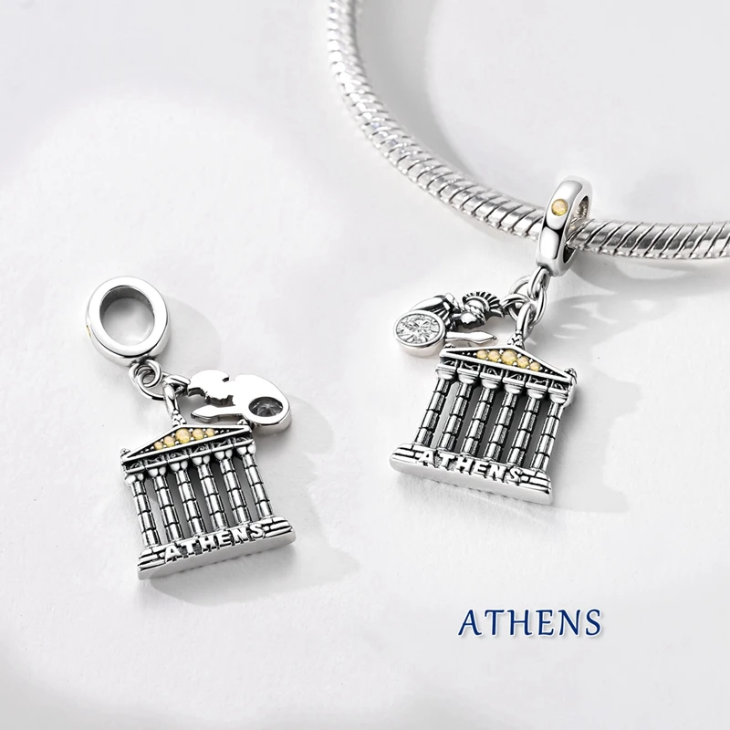Original 925 Sterling Silber Charms Perle Zirkonium Mond Sterne Flugzeug Fußball Löwe Anhänger Passend für Damen Armband Schmuck Geschenk – Detail 11