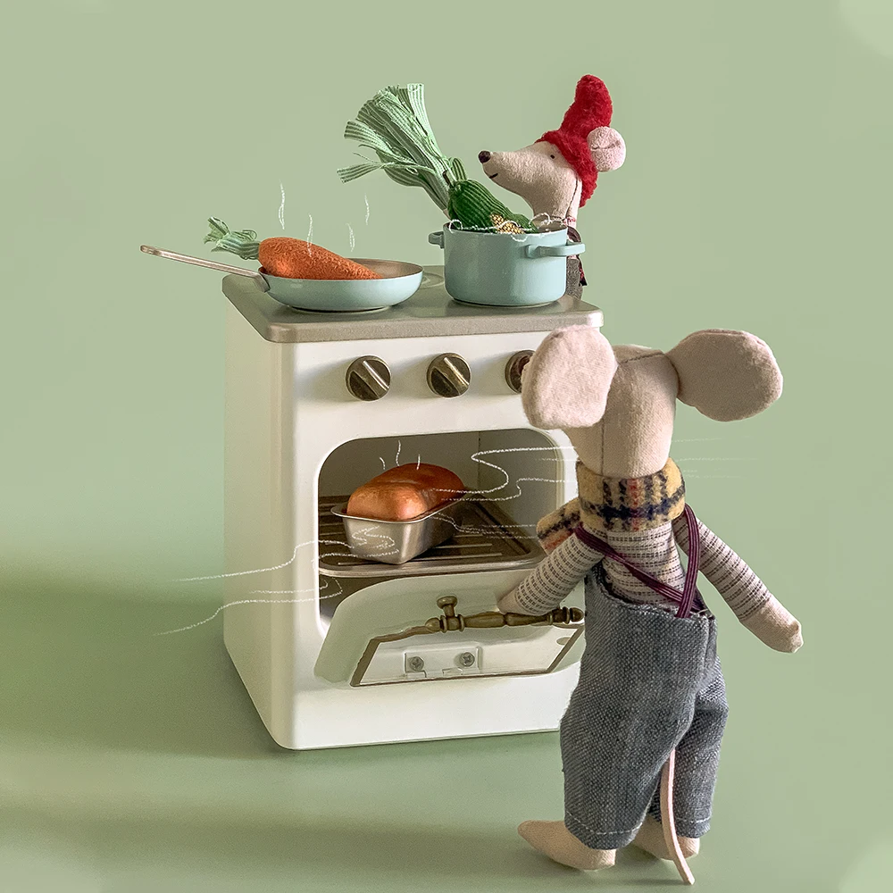 Aizulhomey Nhà Búp Bê Thu Nhỏ Đồ Nội Thất Bắc Âu Kim Loại Thu Nhỏ Lò Có Đèn Nhà Búp Bê Phụ Kiện Cho 1/6 Búp Bê Blythe BJD