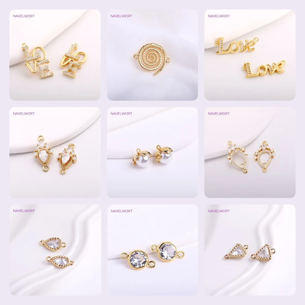 Colgante de amor de moda para la fabricación de joyas, conectores de letras de circón con incrustaciones de oro de 14K, piezas de fabricación de collares DIY