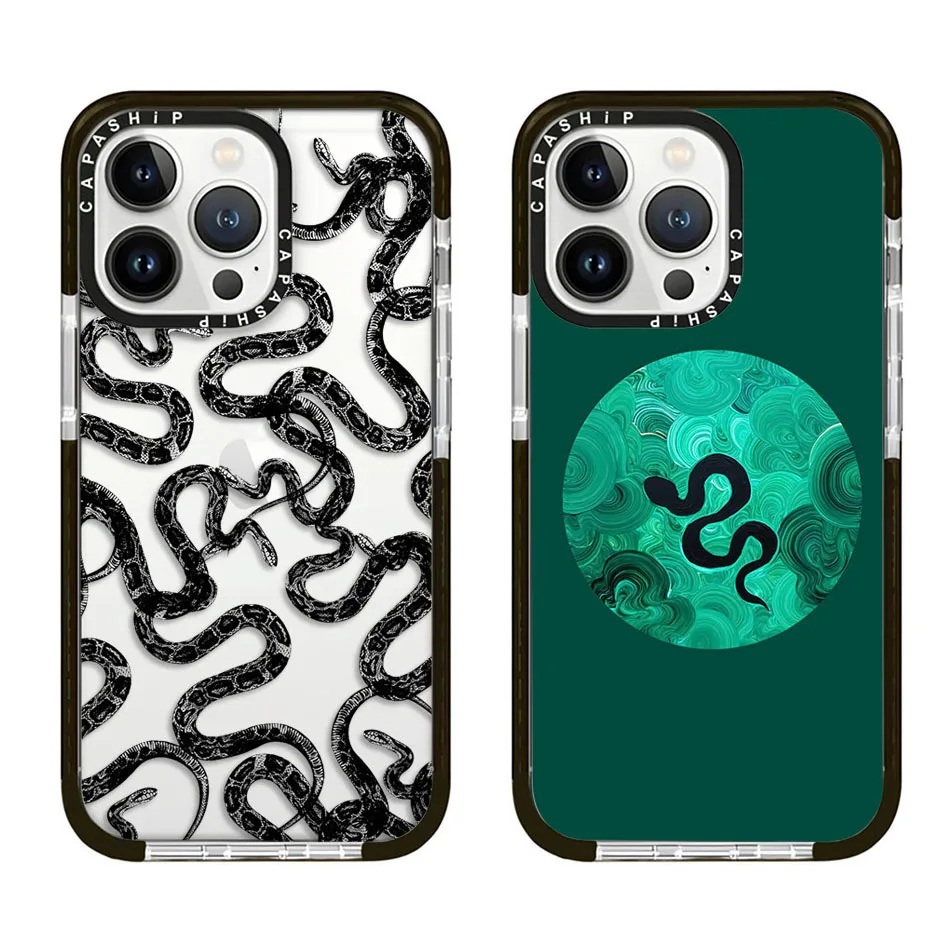 Trendy Twisted Black Snakes Case For iPhone 15 14 13 12 11 Pro X XS XR Max 7 8 Plus SE 2020 2022 Soft TPU Shockproof Back Cover