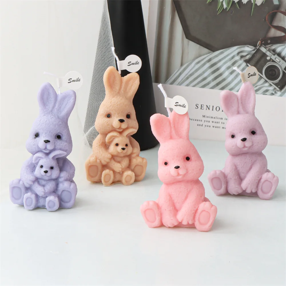 Bunny Kaars Siliconen Mal Konijn Ornament Mal Kaarsvorm Aroma Gips Mal Diy Kaars Gereedschap Home Decor