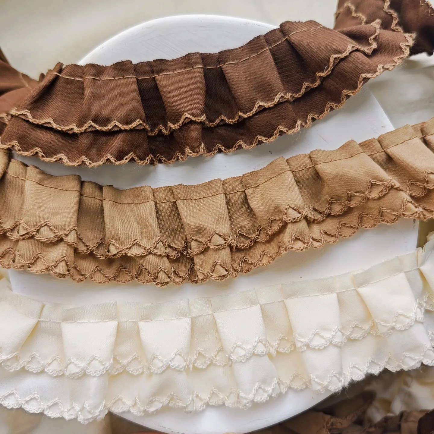 1 Yard 4cm Wide Double Layer Picot Ruffle Polycotton Lace Trim, Lolita Sewing Decor for Cuffs, Collars, Doll Dress Hem