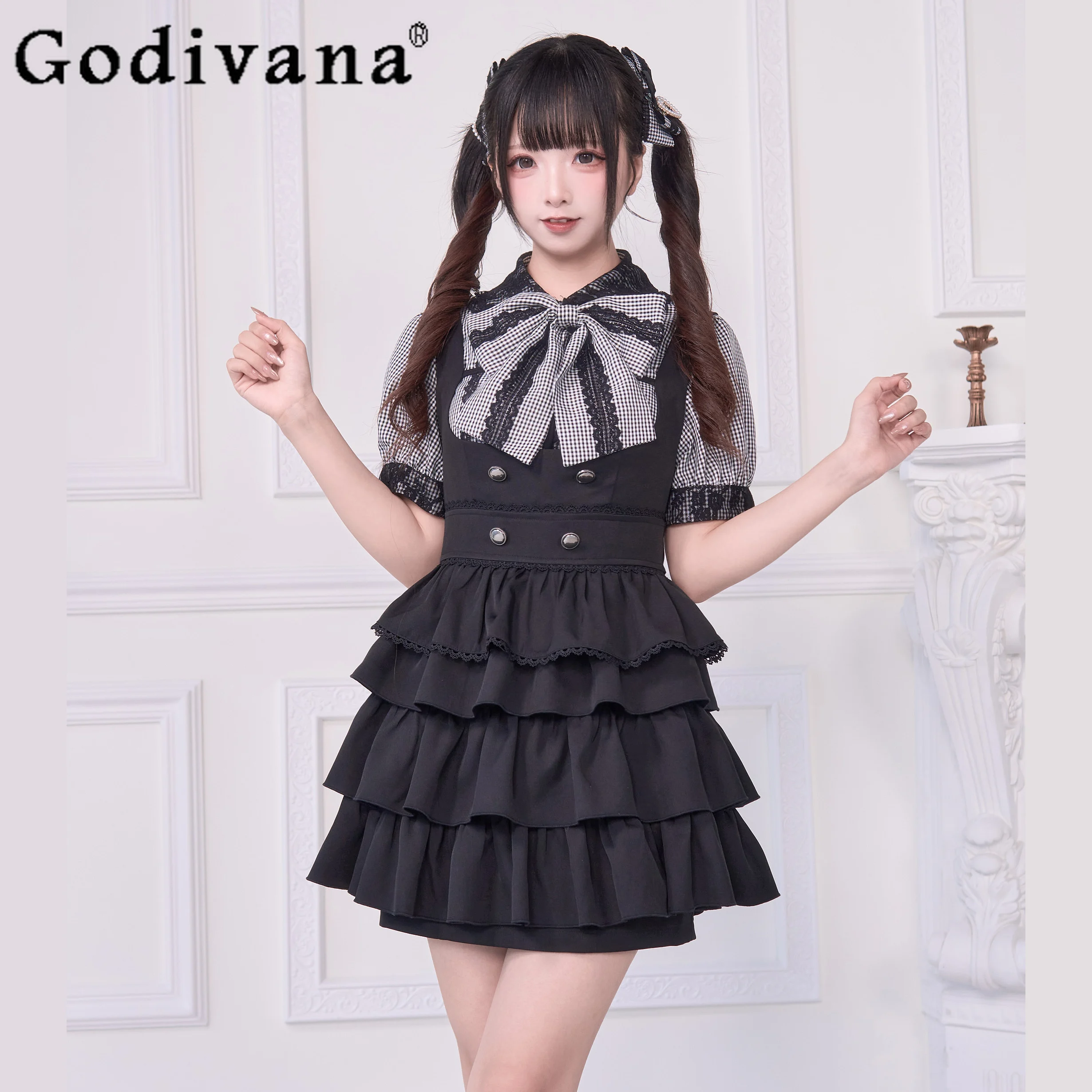 

Original Japanese Mine Mass-produced Strap Skirt Shirt 2-piece Set Summer New Sweet Girl Subculture Y2k Women Lolita Outfit 2025