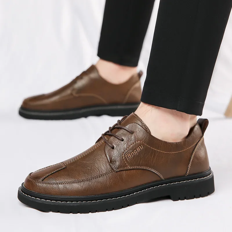 Mocassins de couro britânico masculino, tênis casual, sapatilhas clássicas, plataforma que combina com tudo, sapatos novos da moda, primavera e verão