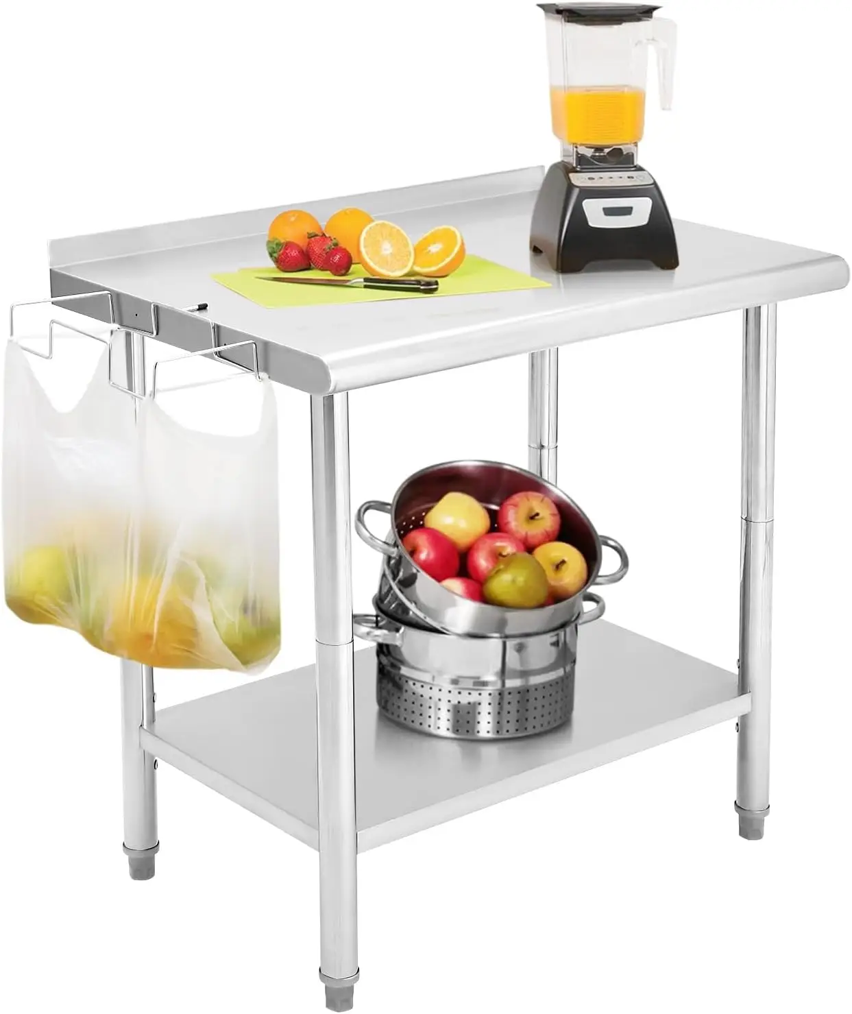 

Nsf Stainless Steel Table, 36"" X 24"" Work Table With Adjustable Undershelf, Detachable Trash Bag Holder, Metal Work Table