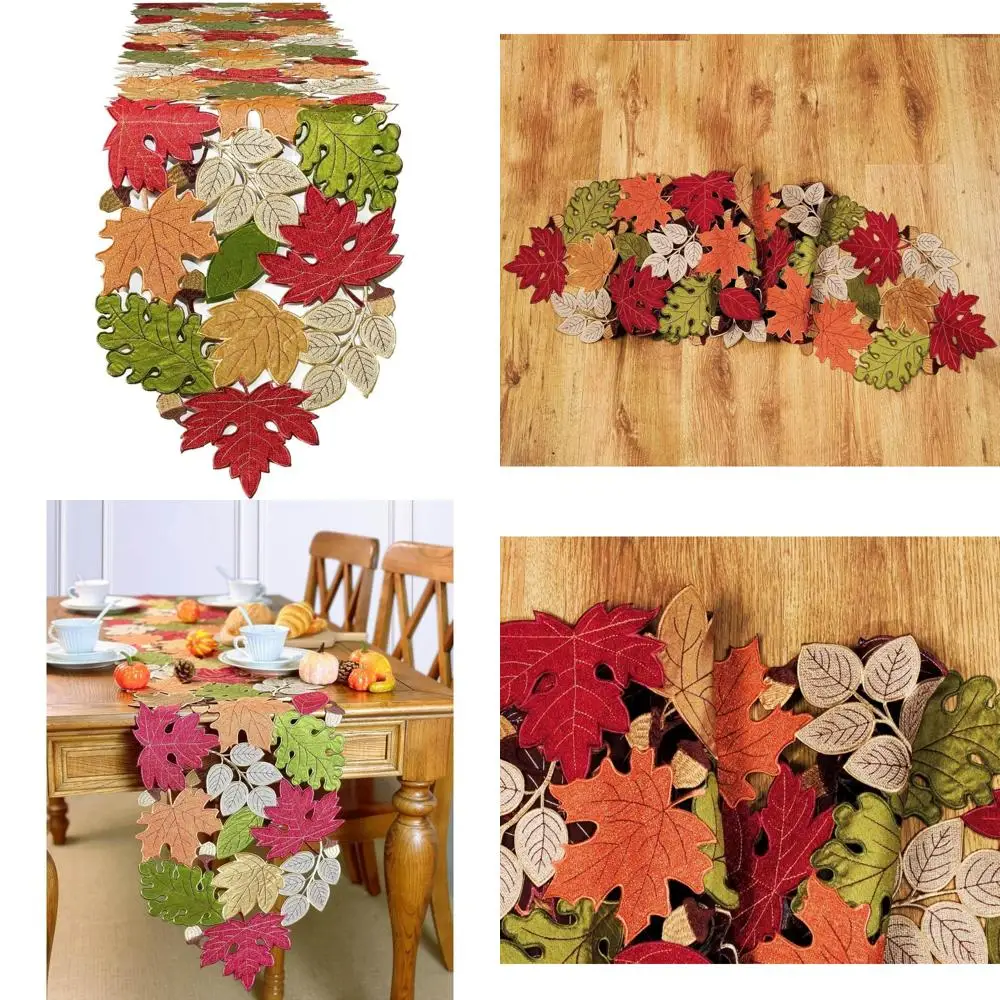 

Осенняя скатерть длиной 72 дюйма, с вышивкой в виде урожая, на День Благодарения, осенняя скатерть с кленовыми листьями, 13x72 дюйма на День Благодарения