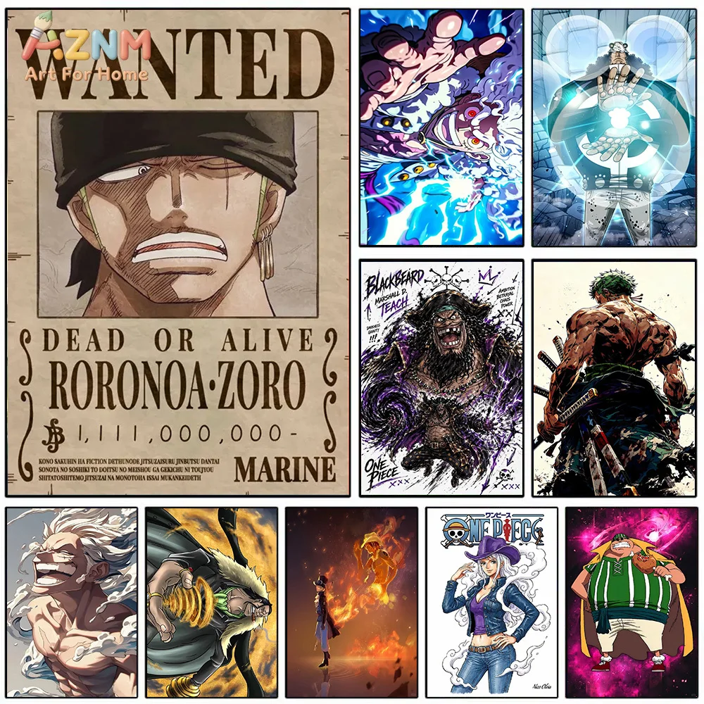 AZNM - Lienzo Decorativo de Anime One Piece, Póster de Roronoa Zoro, Barba Negra, Marshall D. Teach, Luffy, Nami, Impresión HD sin Marco