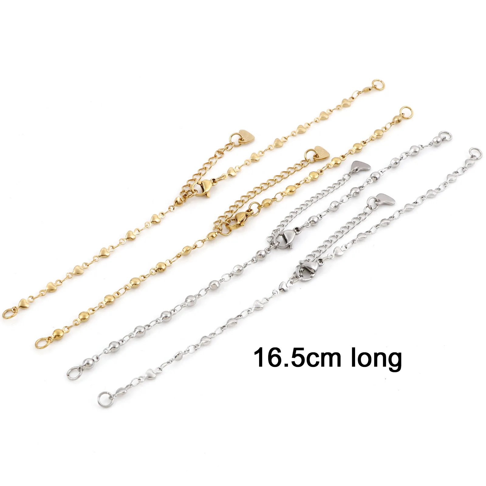 304 Stainless Steel Link Chain Connector Bracelets Anklet Round Heart DIY Making Jewelry Findings 16.5cm(6 4/8