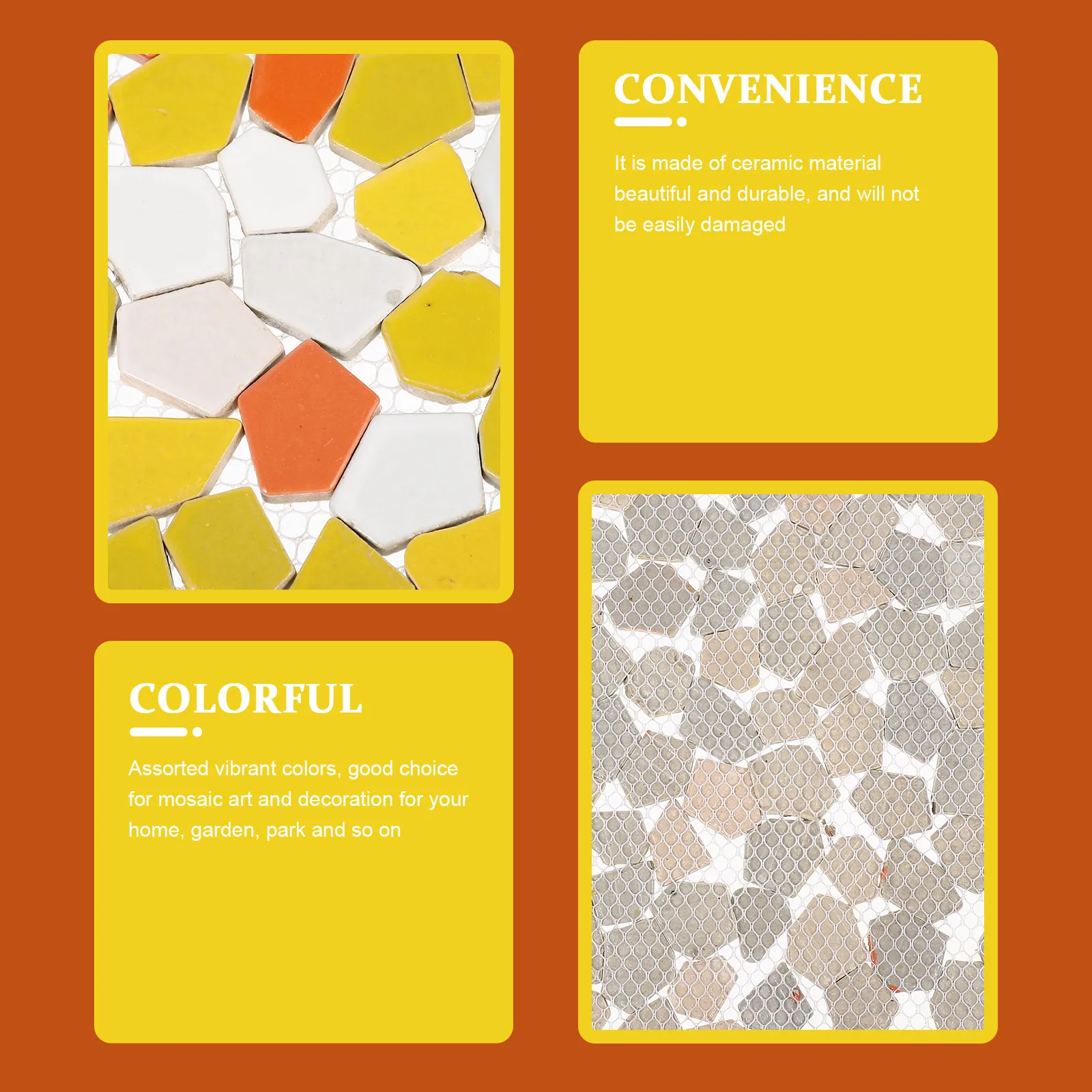 

Набор керамической мозаики разных цветов для творчества: плитка для декора, рамок для ваз, садовых композиций и поделок своими руками