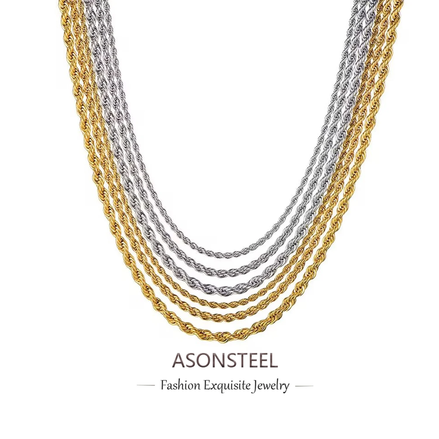 ASONSTEEL 1pcs Gold Plated Stainless Steel Twist Rope Cuba Link Chains Necklaces For Women Men Choker Jewelry Trending Wholesale