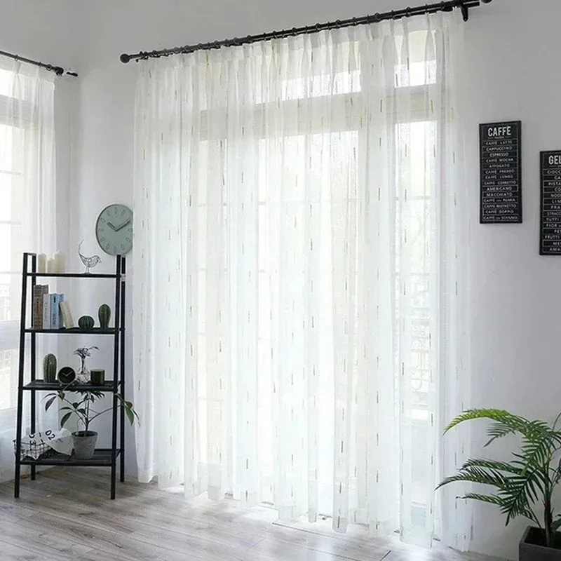 

Modern Cotton Luxury Vertical White Stripes Shee R Tulle Curtains for Living Room Balcony Windows Drapes WhiteTulle Curtains