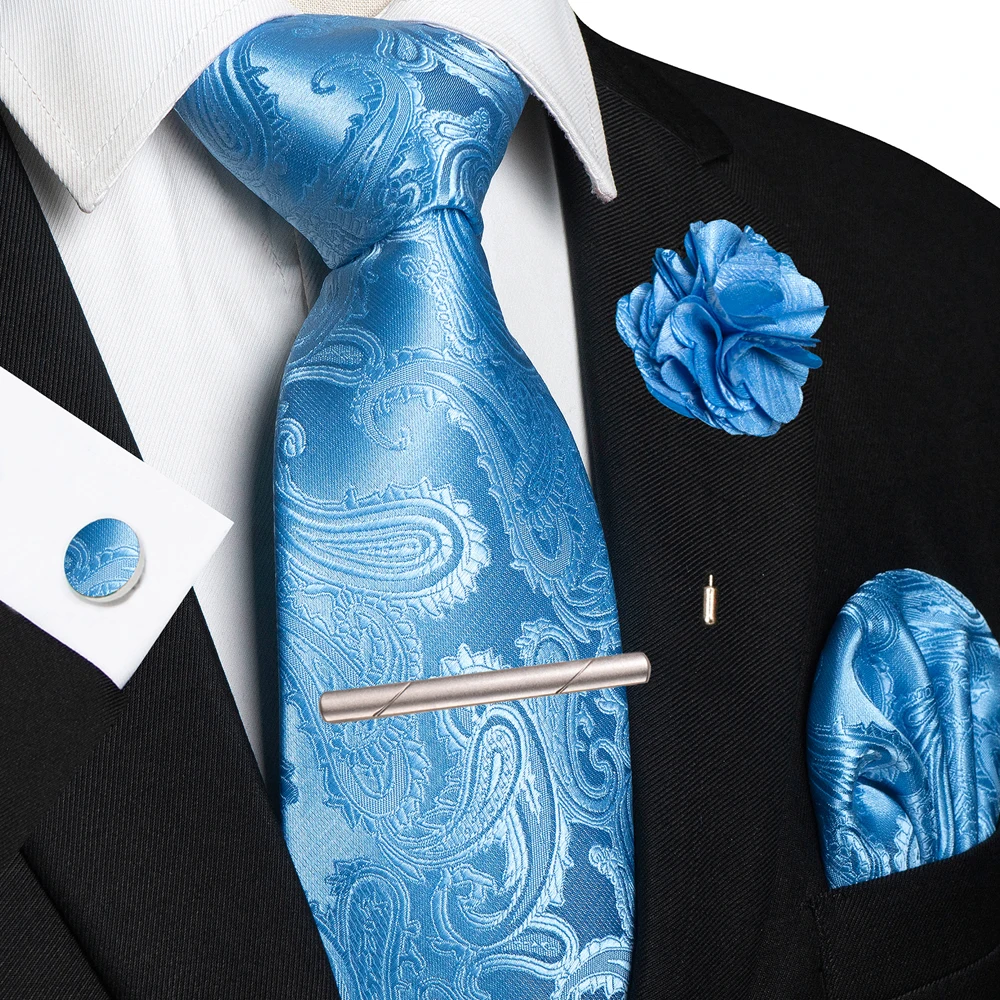 Männer Krawatten Paisley Gewebte Krawatte Set Einstecktuch Manschettenknöpfe Brosche Krawatte Clip für Hochzeit Party Bräutigam Zubehör Geschenk 5PCS – Detail 7