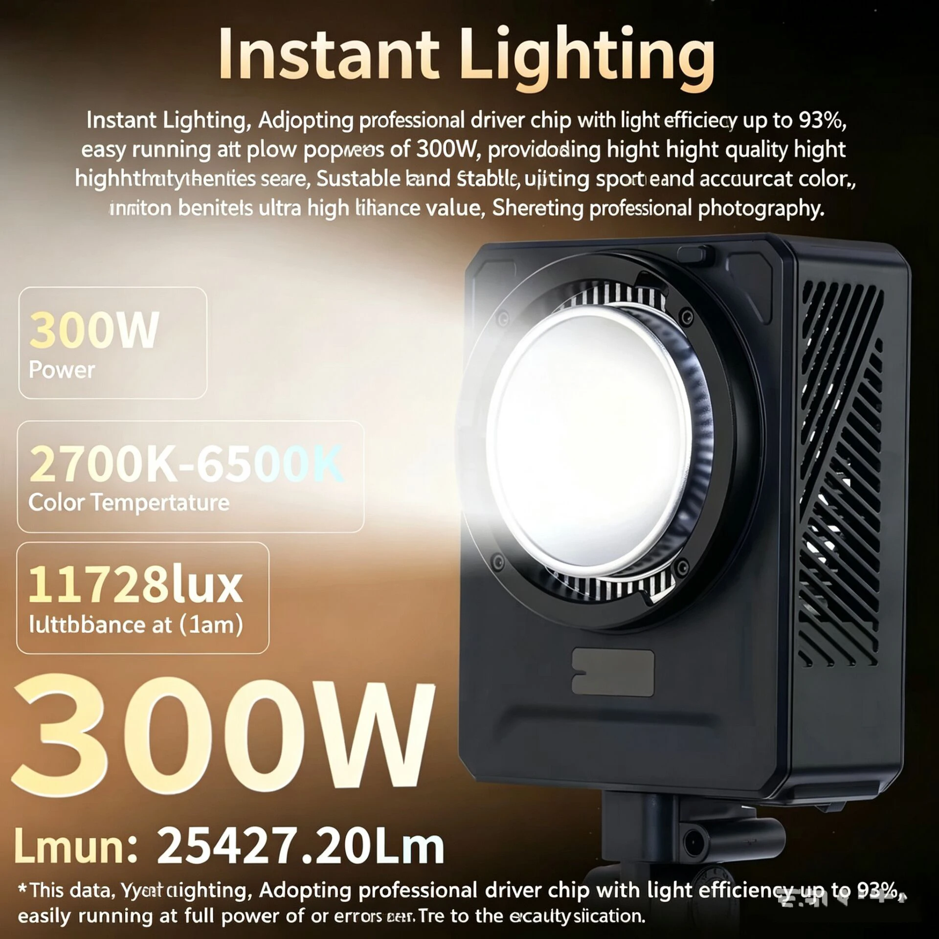 300W COB Bi-Color Video Light Photography Studio Lamp with APP Remote Control for Continuous Live Streaming And Photo Shooting