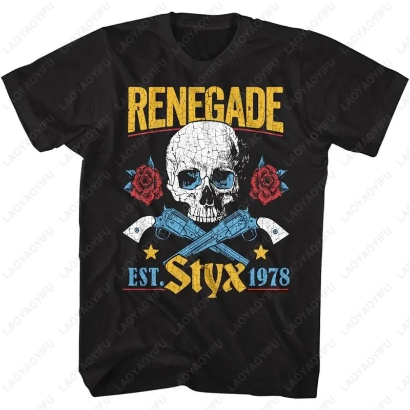 

Styx 70s Rock 1978 Years 47 Old Renegade Tour Short Sleeve Modal Vintage Style Graphic Men Women Tshirt Skeleton Streetwear Tee