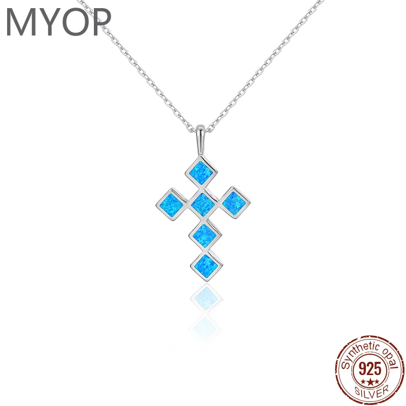 MYOP Diamond Cross Presence Sense Single Item For Easy Occasion Dating 925 Silver Opal Pendant