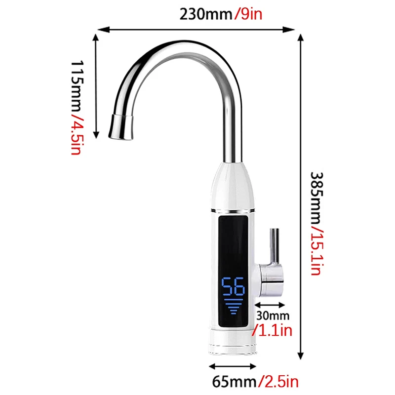 Electric Water Tap 3000W Digital Temperature Display Instantaneous Water Heater Faucet Fast Heating Tap for Kitchen Sink