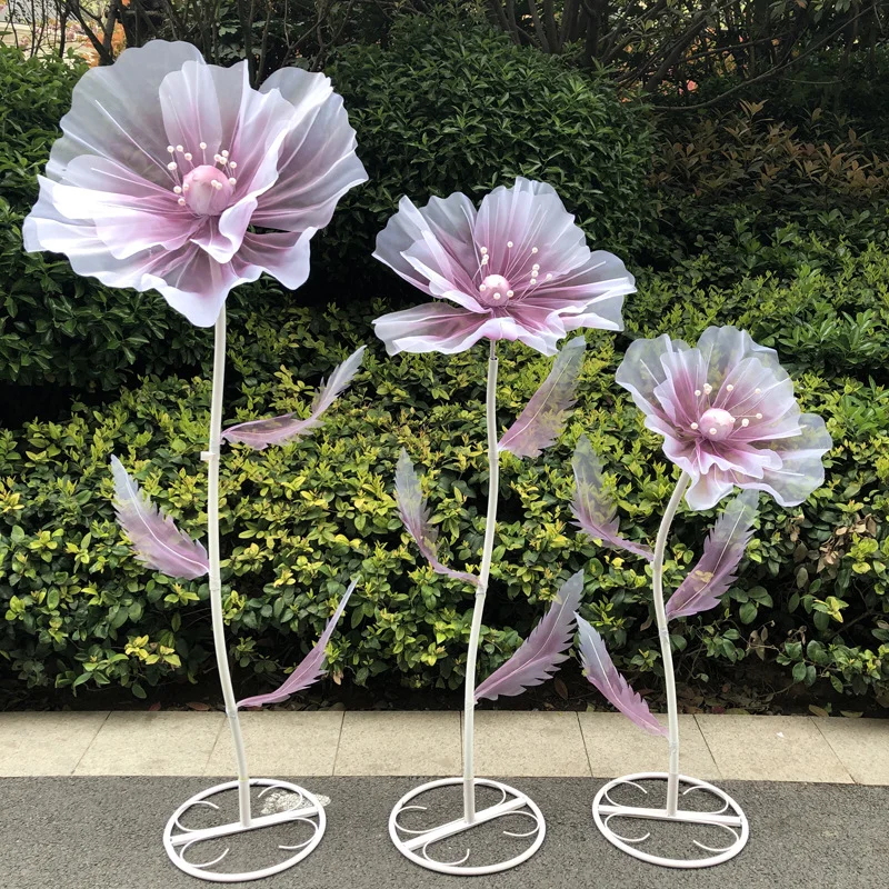 3pcs Large Artificial poppy Flower Mariage Decor Wedding Party Outdoor Holiday Decoration Display Giant Gauze Fake Rose suit