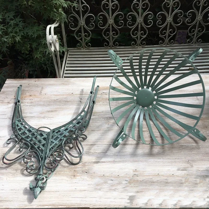 Vintage Metal Hanging Planter Basket, 12x30 inches, Decorative Iron Garden Basket with Chain, White and Green