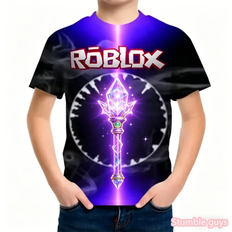 Boys Summer Roblox T-Shirt Fashion Graphic Print Casual Kids
