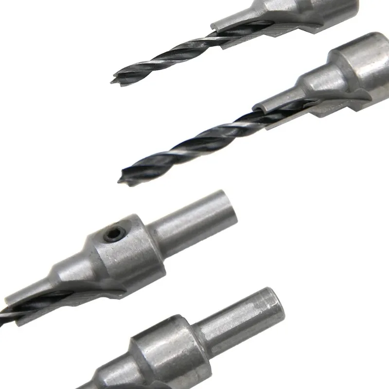 BIESUO 2PC Two Edge Three Step Woodworking Three Point Countersunk Hole Drill 4/5mm Self Centering Cone Hole Drill Bit Tool Set