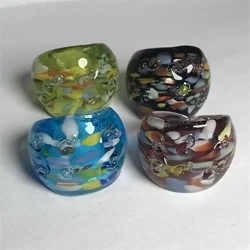 New Handmade Vintage For Women Men Murano Glass Transparent Glaze Colorful Dots Finger Rings Fashion Jewelry