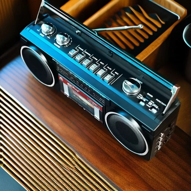 

Portable FM Radio Double Speaker Multi-Function Rechargeable Cassette Recorder Player Vintage Tape Boombox with USB SD Aux Input