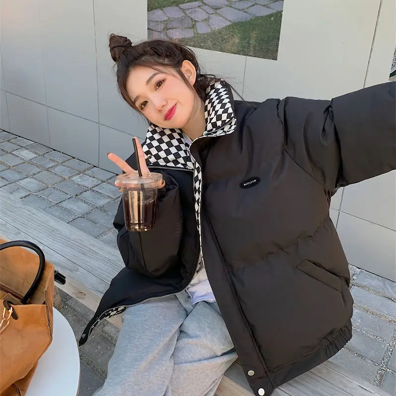 パーカーコートジャケット 2025 レディース 秋冬 厚手 暖かい 編み込み ブロック トレンド スタンドカラー ダウンコットン 韓国風 カジュアルコート パーカー