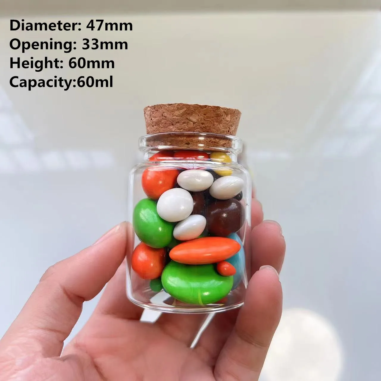 

Candy Test Tube 6 pcs/lot 33*47*60mm 60ml Dragees Glass Bottles Storage Jar Bottle Containers Glass spice Jars Vials DIY Craft