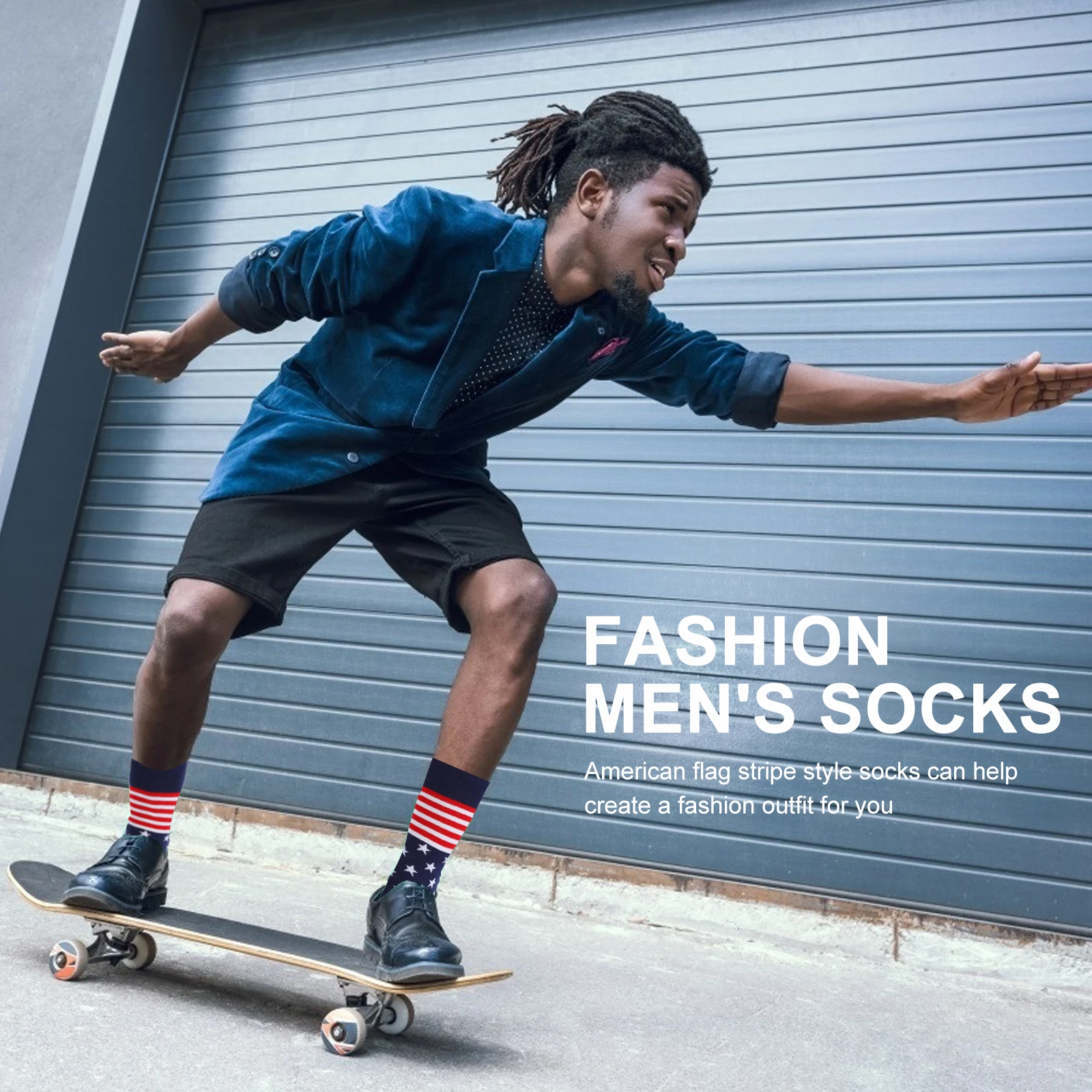 

2 Pairs Skateboard Cotton Socks American Flag Stripe Medium Tube Socks for Men Breathable Comfortable Warm Stylish