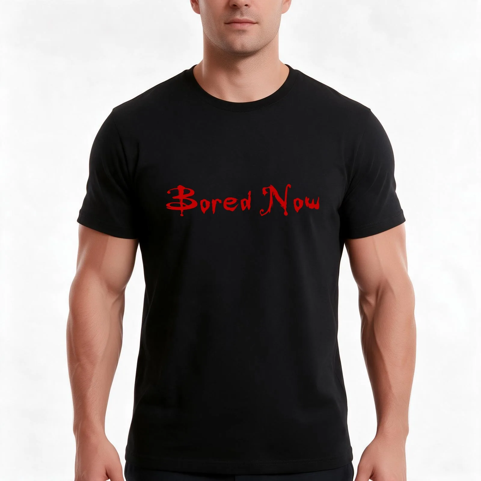 Bored Now (Red) T-Shirt, Summer Casual Cotton Tee, Oversized Streetwear Tops, Vintage Graphic Print, Loose Fit Short Sleeve