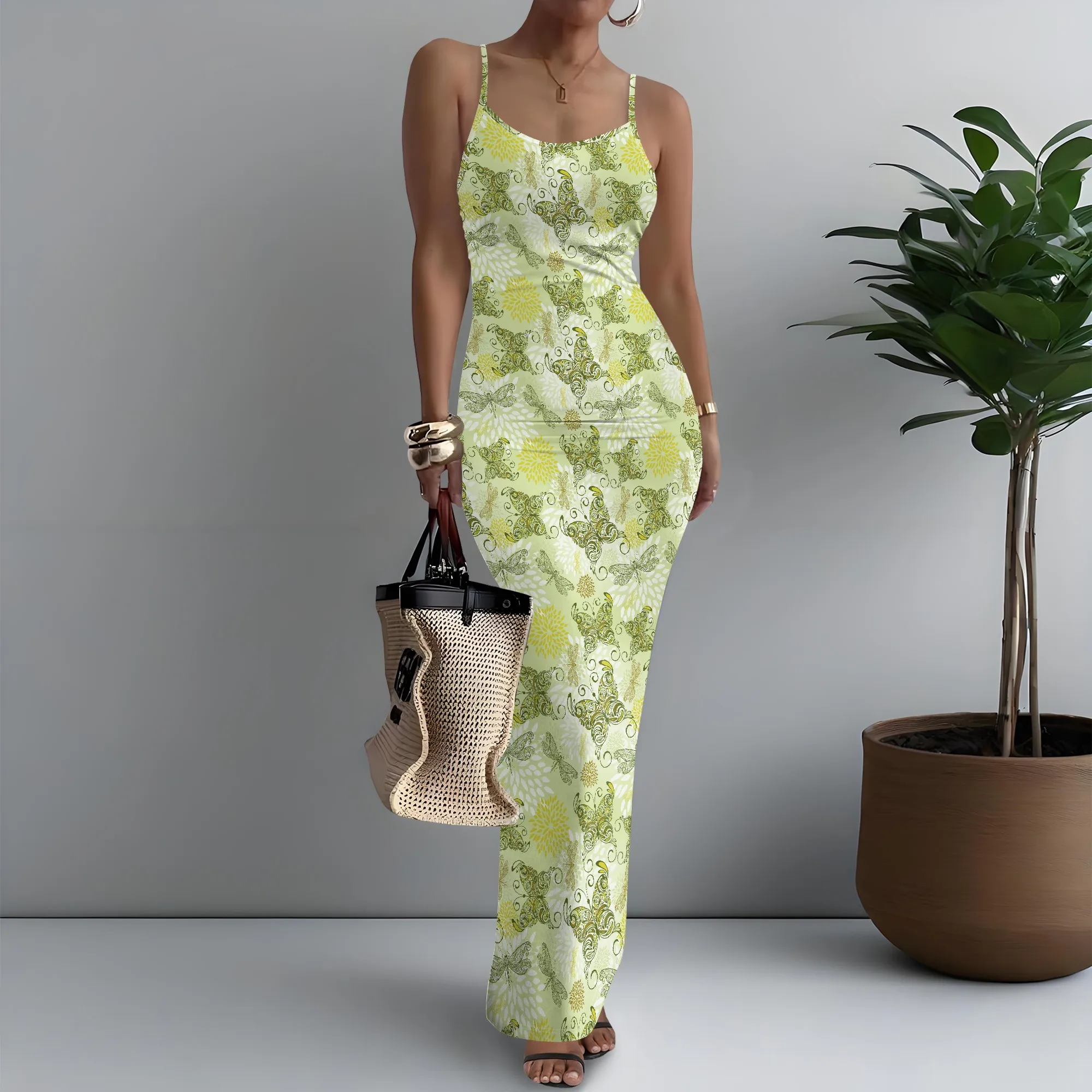 

Women's Spaghetti Strap Maxi Dress Boho Chic Butterfly Print Vacation XS-3XL