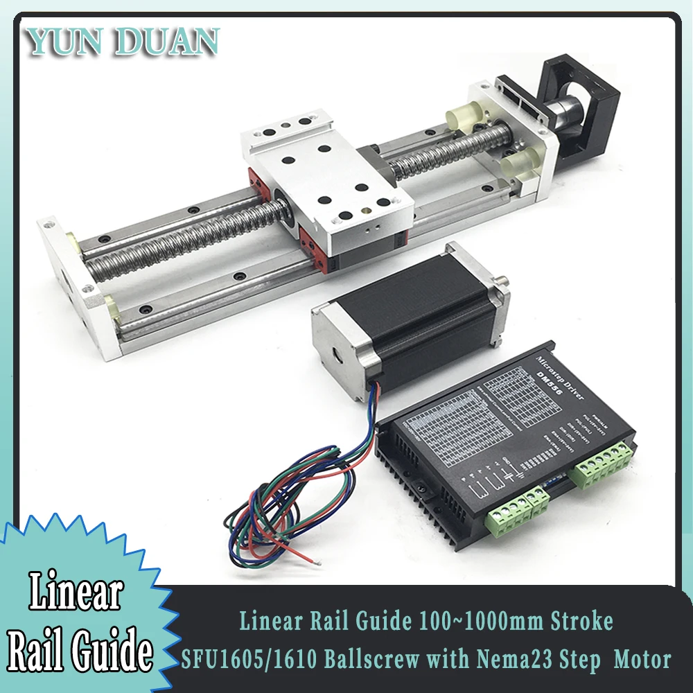 

Linear Rail Guide 100~1000mm Stroke SFU1605/1610 Ballscrew 1.2/2/3Nm Nema 23 Stepper Motor Drive Kits 2X15mm Linear Guide HGR15