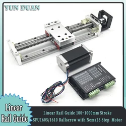 Linear Rail Guide 100~1000mm Stroke SFU1605/1610 Ballscrew 1.2/2/3Nm Nema 23 Stepper Motor Drive Kits 2X15mm Linear Guide HGR15