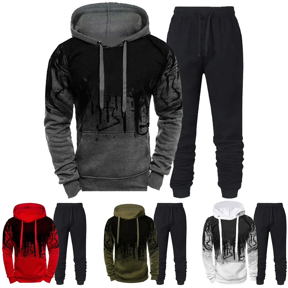 Herbst Winter Trend Trainings anzüge Männer Tarnung Hoodie Hose 2 Stück Set Sport bekleidung 3D Tinte Jogging anzüge