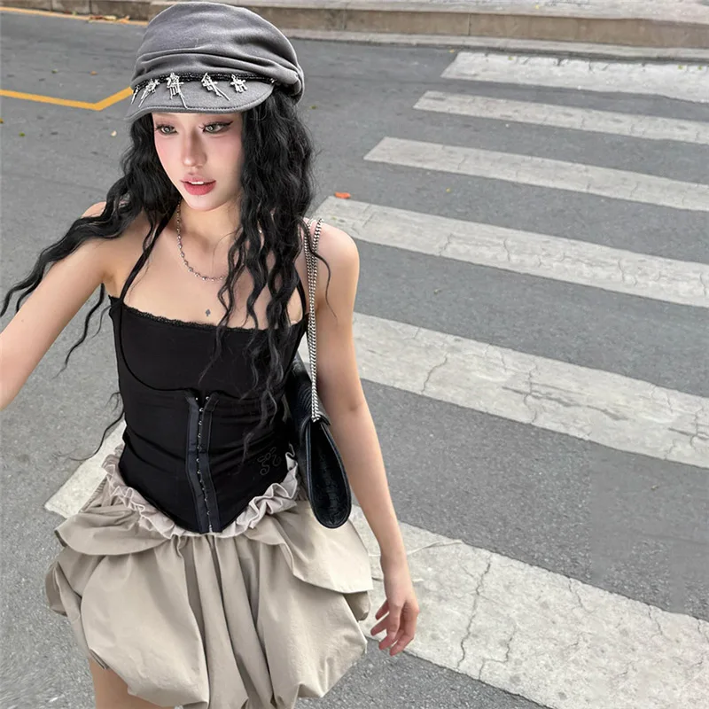 American Hot Girl Lace Pattern Embroidered Suspender Vest Korean Sweet And Cool Women Breast Halter Neck Causal Slim Camis