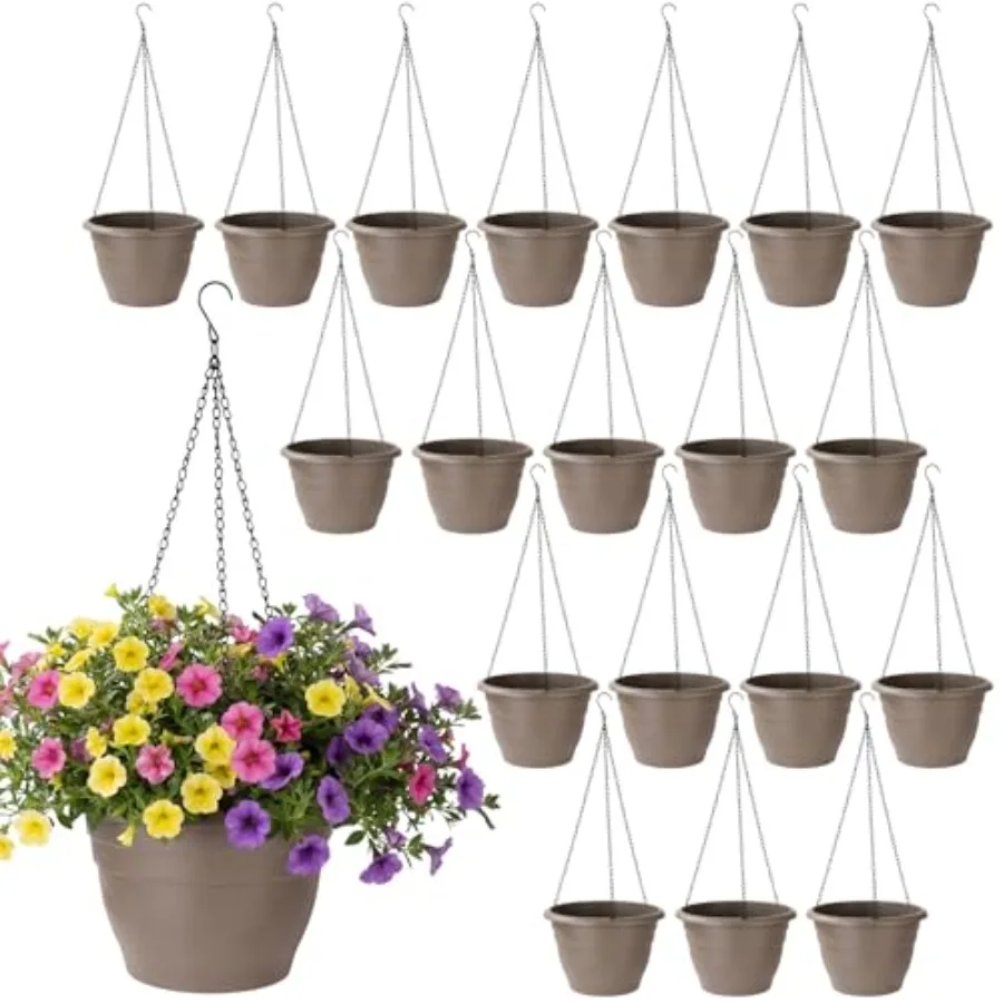 

Pack Plastic Hanging Planter Bulk Brown Hanging Baskets for Plants with Drainage Trays Self Watering Plant Pot Outdoor Indoor P