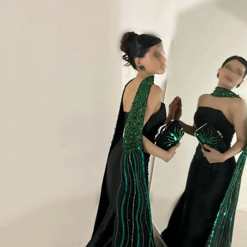 Aleeshuo Sexy Saudi-Arabië Backless Prom Dress Zeemeermin Mouwloze Feestjurk Strapless Kralen Lengte Vestidos De Noche