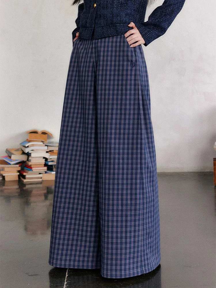 Jmprs Vintage Plaid Wide Leg Pants Women Korean Loose High Waist Casual Trousers Harajuku Retro Pockets Oversize Spring Pants