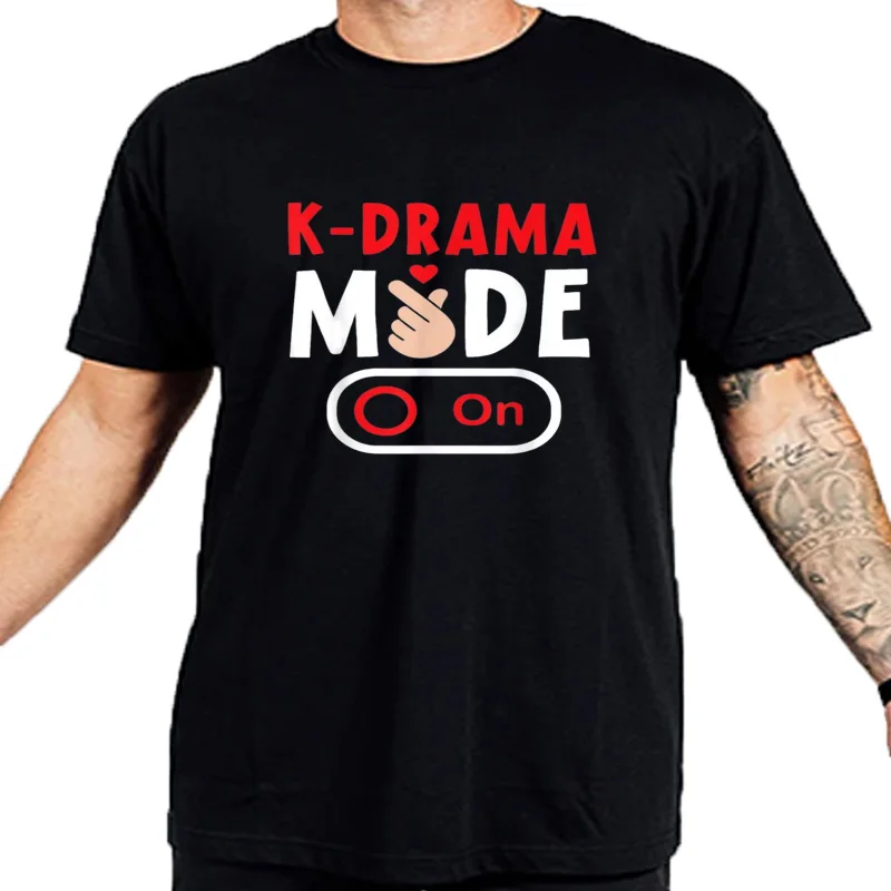 T-shirt graphique imprimé en coton personnalisé, drame coréen, coeur de doigt, Saranghae, Oppa