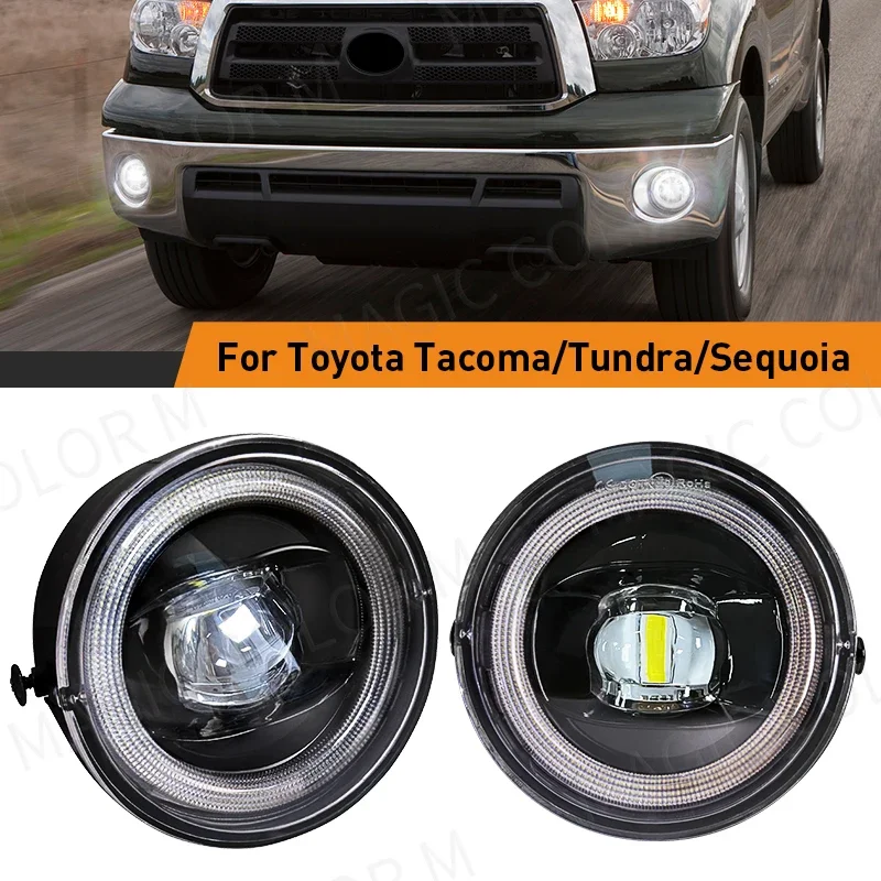 LED Fog Light for Toyota Tacoma Tundra Sequoia 2005 2006 2007 2008 2009 2010 2011 2012 2013 2014 2015 Angel Eyes DRL Clear Lens