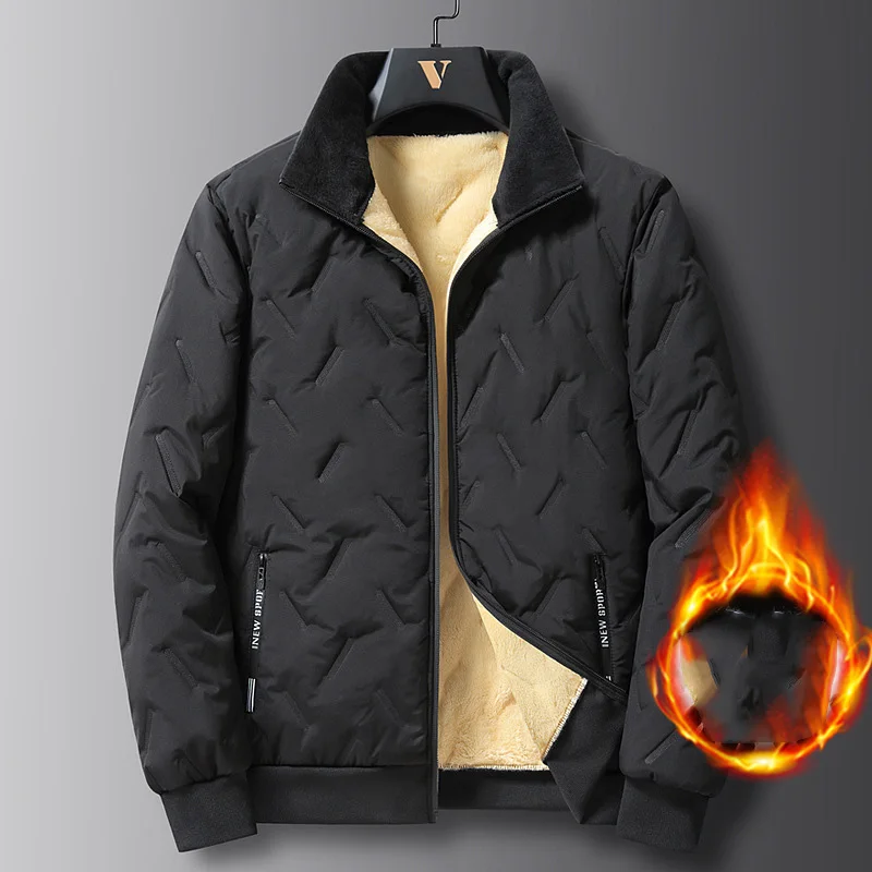 

Winter Man Parker Jacket Thicken Fleece Cold-proof Long Sleeve Men Coat Fashion Loose Stand Collar Zipper Male Outerwear