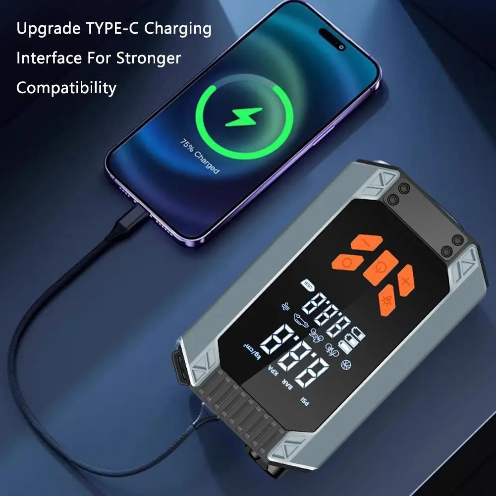 7-in-1 Auto Intelligent Emergency Start Power Supply 12V USB Phone Fast Charger LED Digital Display Headlights Tire Car Air Pump