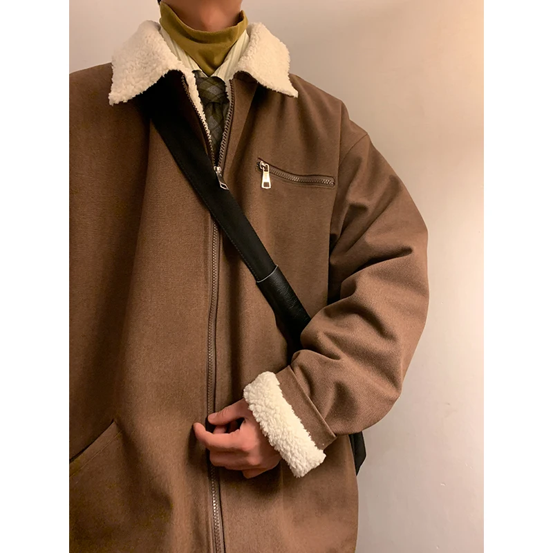 

Мужская зимняя куртка-пилот в американском ретро-стиле из коричневой овчины с флисовой подкладкой, утепленная, теплая, молодежная верхняя одежда