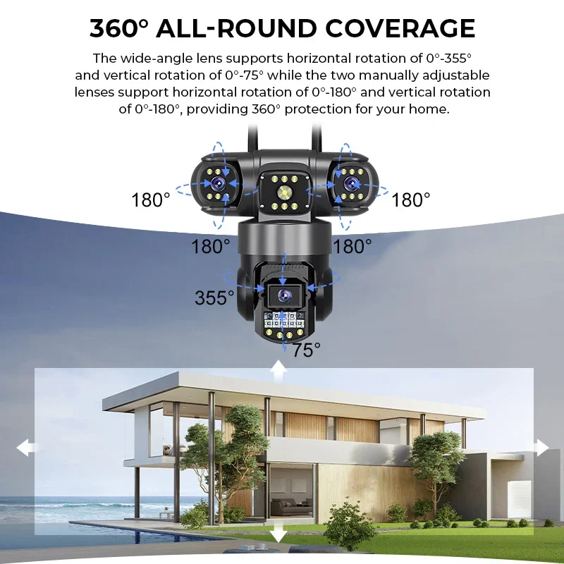 V380 Pro Three Lenses Three Screens Camera 12MP Multi-Angle Color Night Vision WiFi PTZ Security IP Camera CCTV Surveillance Cam