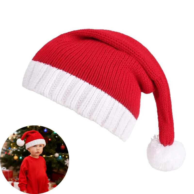 

Toddler Infant Newborn Baby Santa Hat Christmas Washable Fade-restant Knitted Santa Hat Soft Warm New Year Festive Winter Red