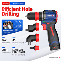 NANWEI 45NM Rechargeable Cordless 16V Brushless Motor Multi-Bit Drill DIY Home Use Multi-Function Drill For Home Decoration