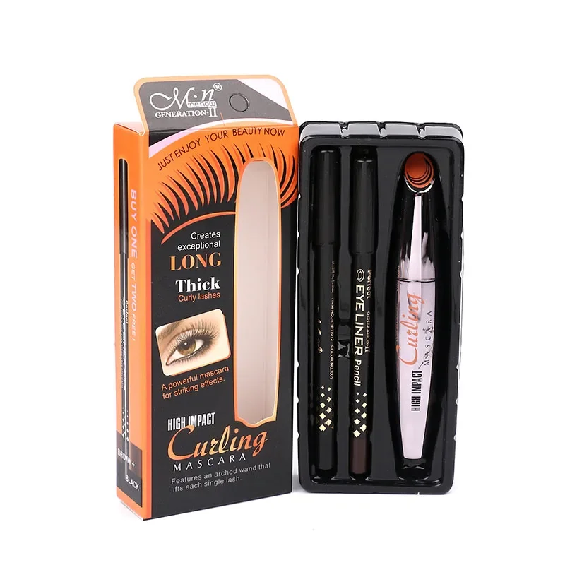 Menow Set di Mascara spesso con regalo due matite nero/marrone combinazione Natural Curly Lasting Mascara mac makeup cosmeticos