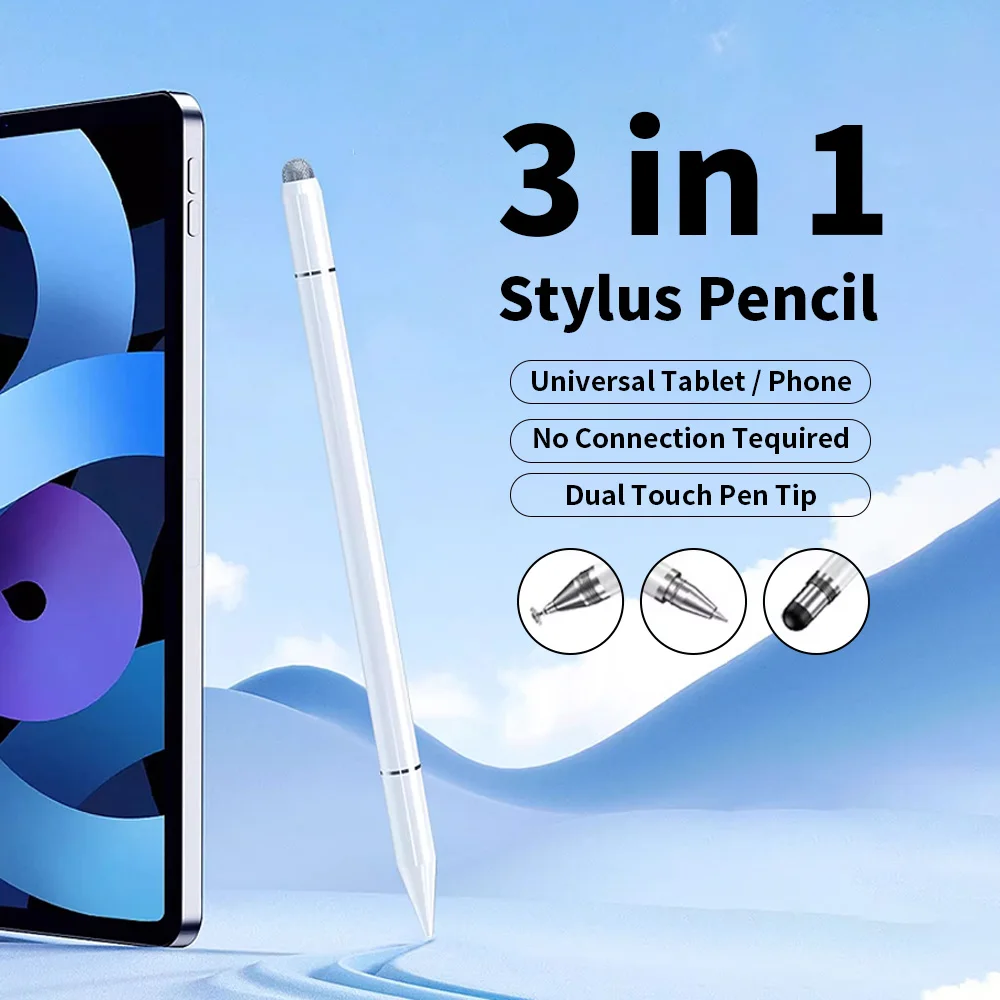 

3 in 1 Universal Stylus Pen for Apple Huawei Android IOS Capacitive Touch Screen Tablet Writing Metal Pencil Magnetic Adsorption