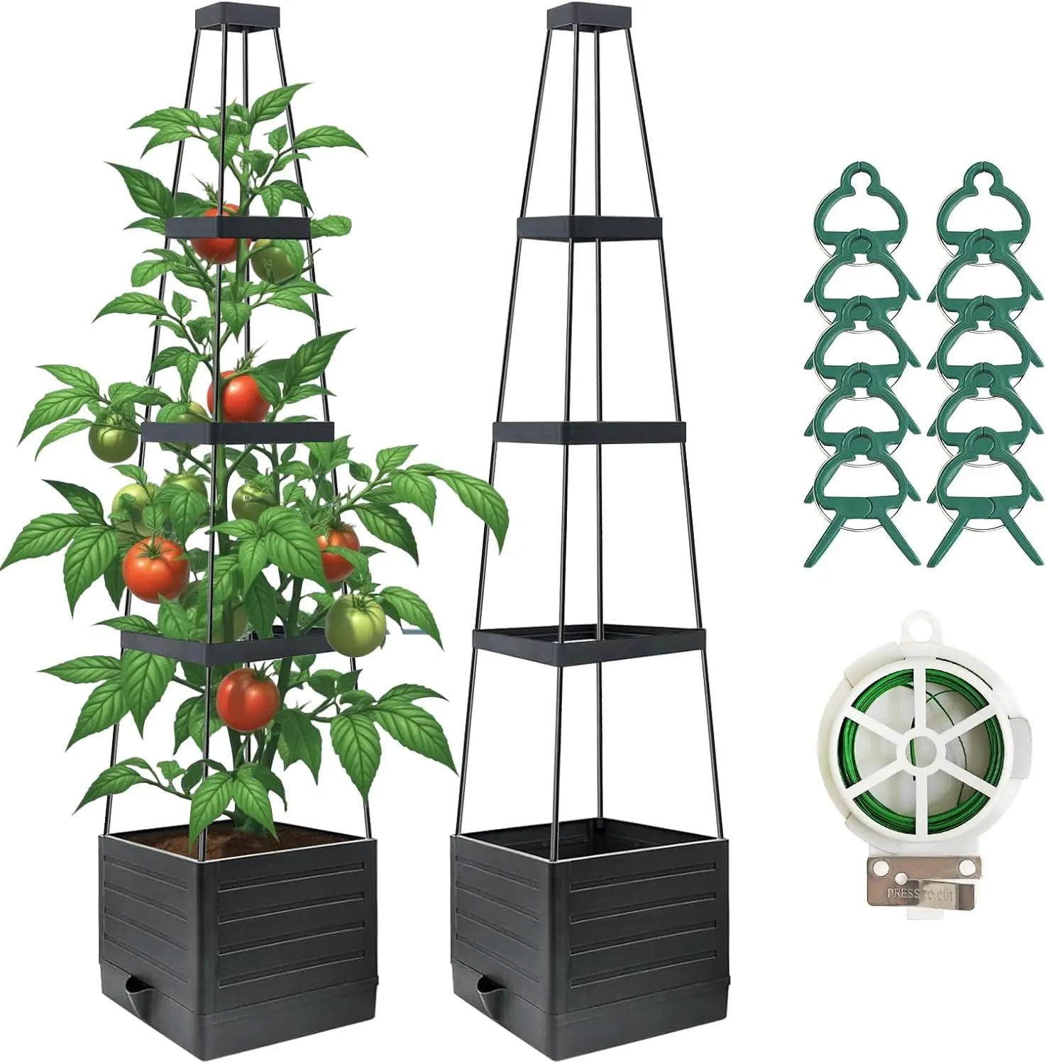 

2 Pack Raised Garden Bed Planter Box with Trellis, 58”Tomato Planter with Trellis for Climbing Plants Vegetables Vine F